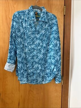 Robert Graham Blue Leaf Print Casual Button-Down Shirt